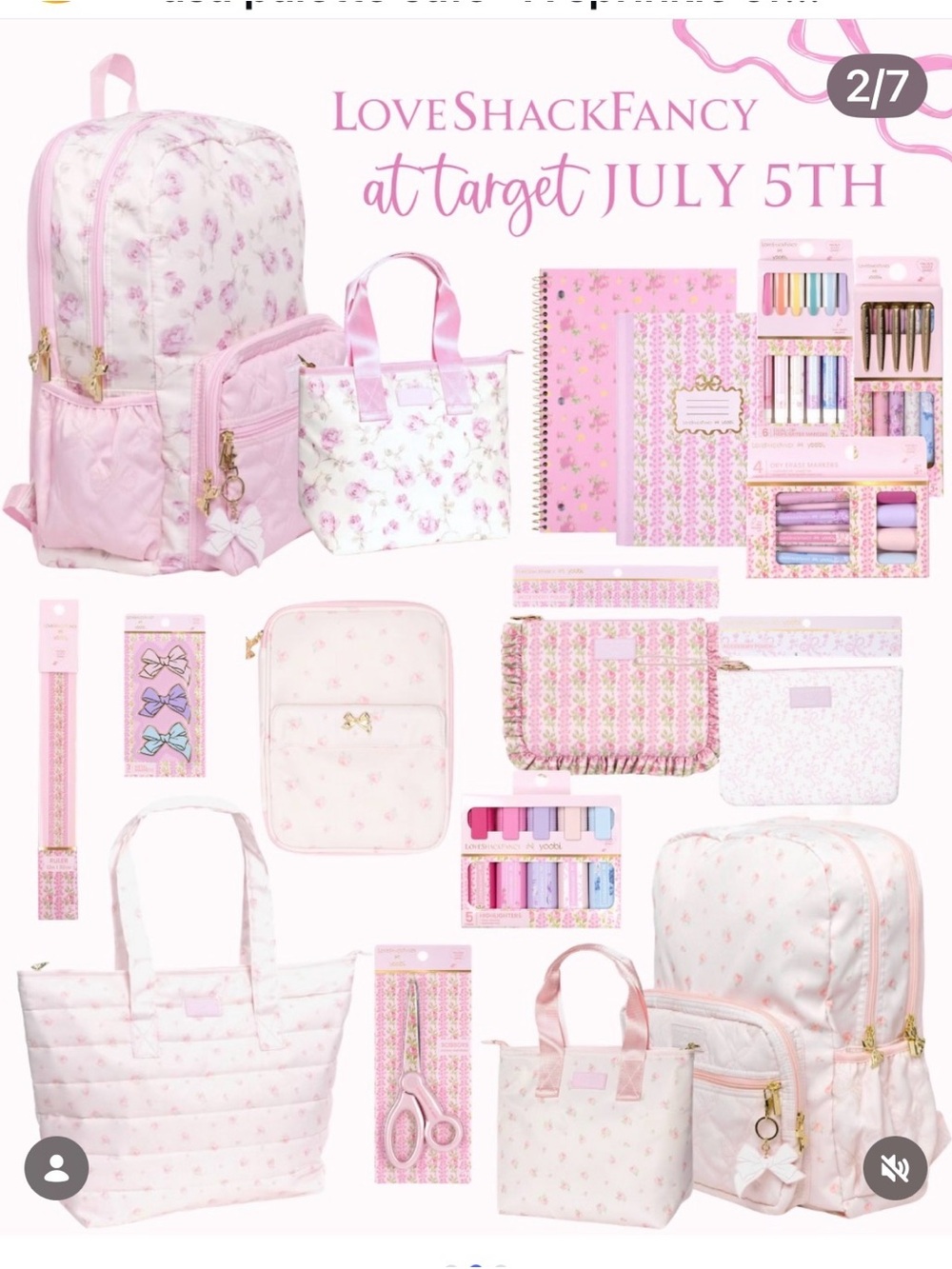 NWT LoveShackFancy Pink Floral School 9 piece set